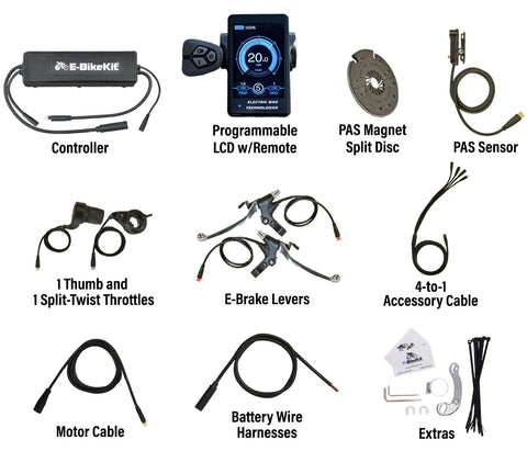 Included parts for converting your bike with an E-bikeKit