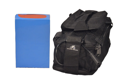E-BikeKit Lithium Ion Battery 48v 9ah and a canvas battery bag